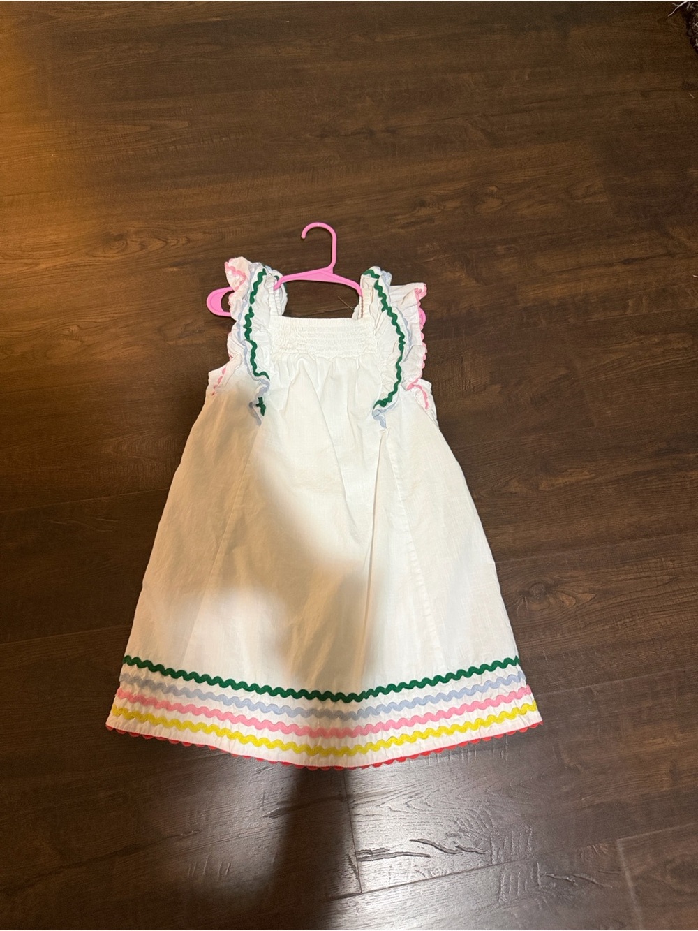 Mini Boden White Sundress with Multicolor Rickrack Trim